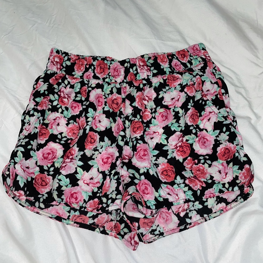 Divided Satin Floral Shorts